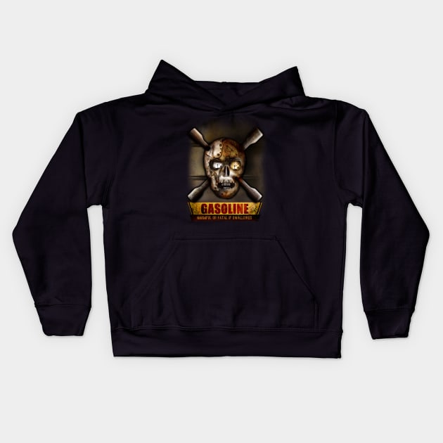 Hotrod Gasoline Skull Kids Hoodie by hardtbonez